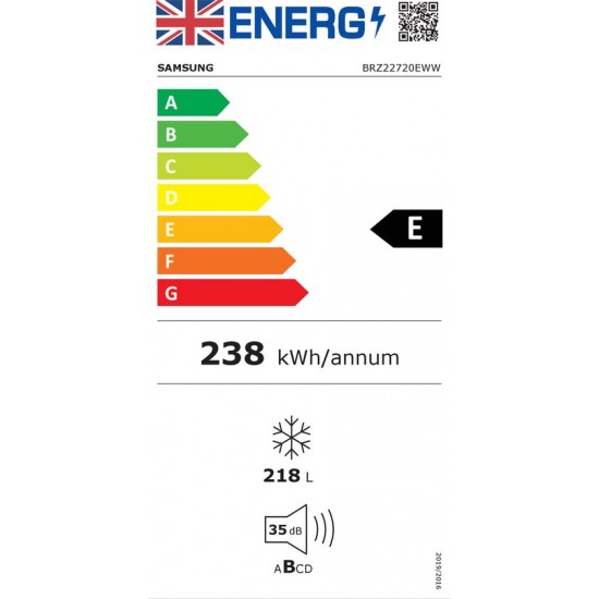 Samsung BRZ22720EWW, 218 l No Frost system, E, deur op deur