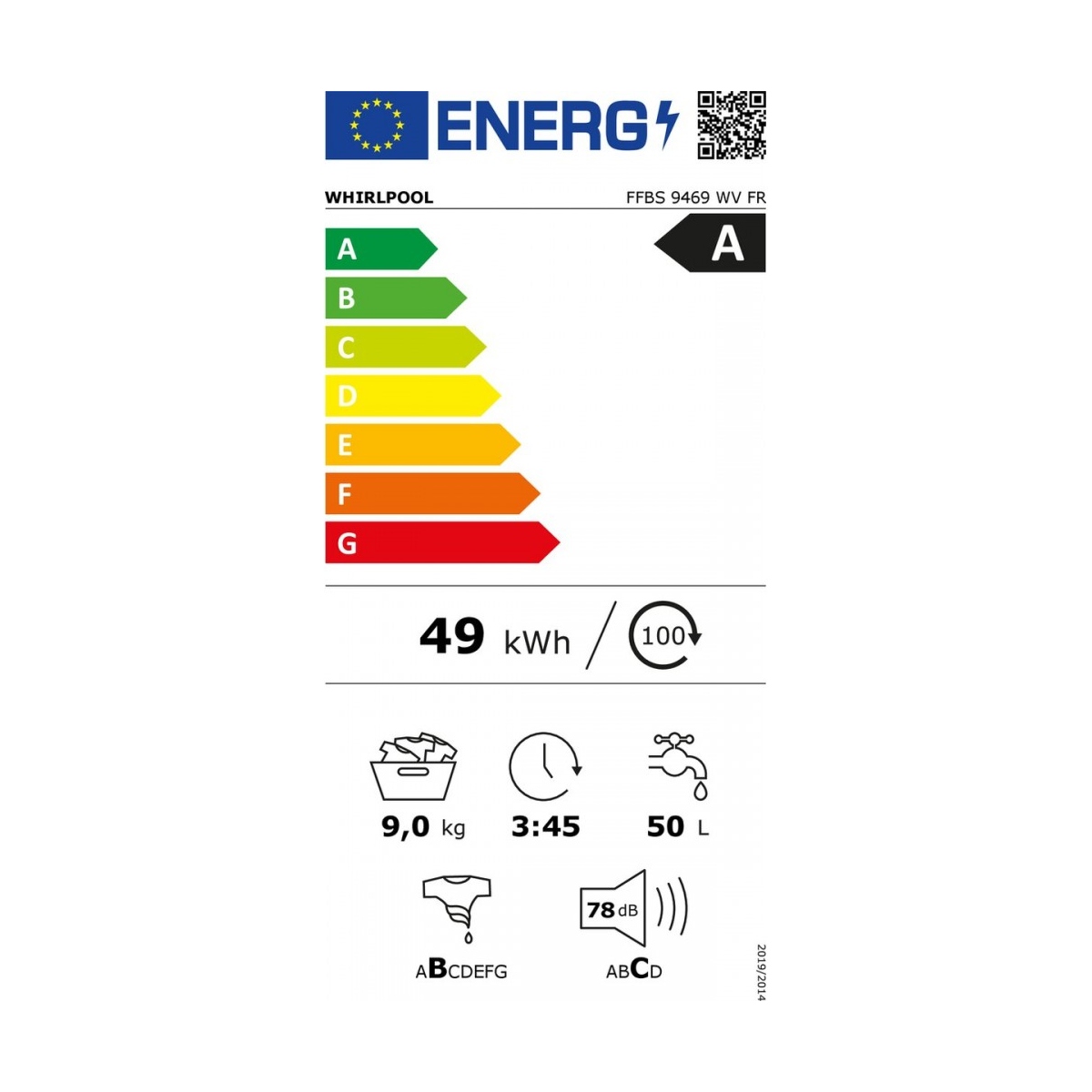 FFBS 94691-1000x1000h whirlpool ffbs 9469 wv fr wasmachine voorbelading 9 kg 1400 rpm a wit - afbeelding 2