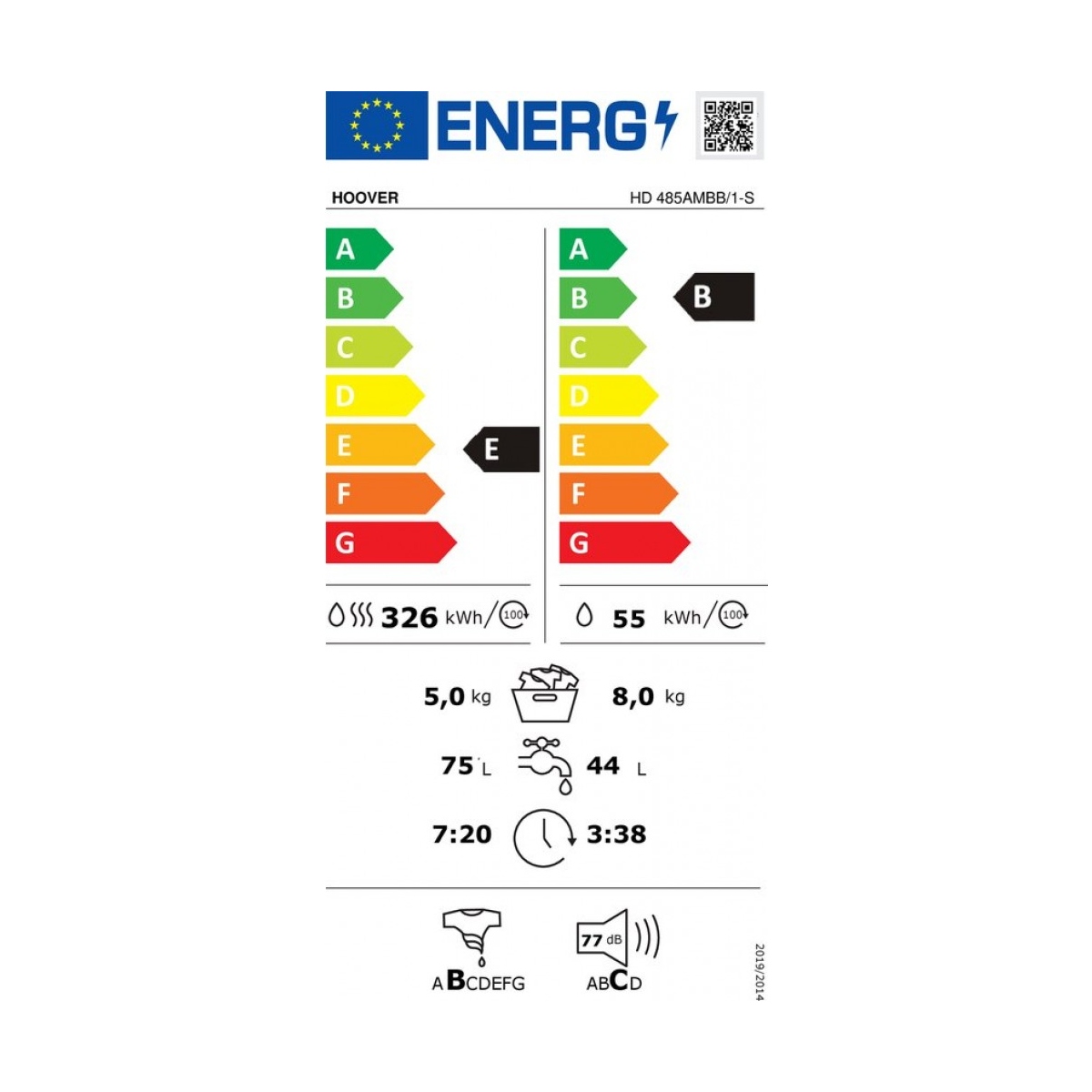 HD485AMBB1-1000x1000h hoover hd 485ambb/1-s was-droogcombinatie - 8/5 kg - stil - afbeelding 2