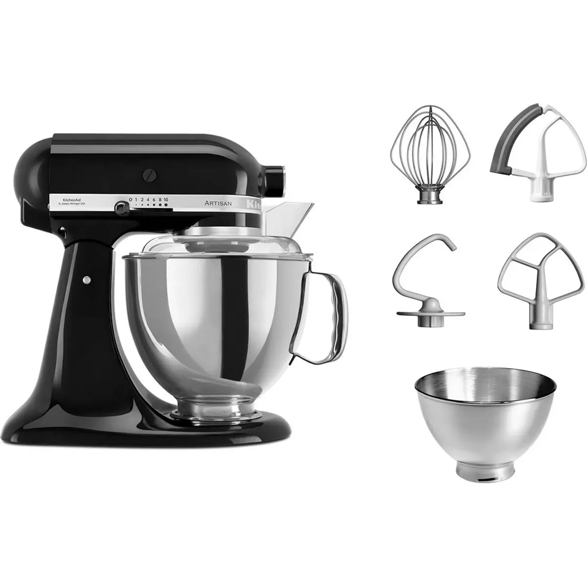 kitchenaid keukenmachine - artisan - keukenrobot met 7 accessoires - 300 w - 4,8 l - zwart - afbeelding 2
