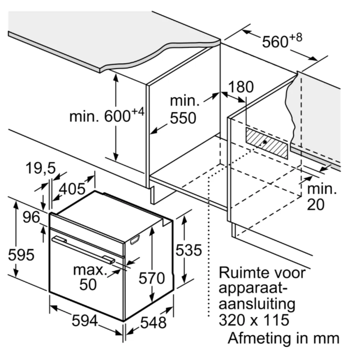 bosch serie 4 hqa534eb3 oven 71 l 3400 w zwart - afbeelding 6