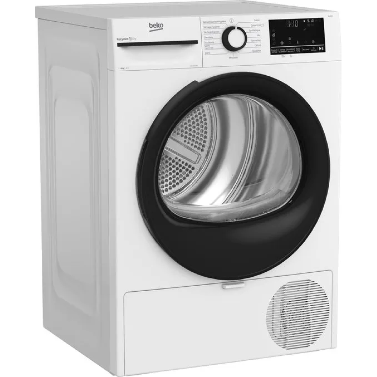 beko d3h28303w, vrijstaand, voorbelading, warmtepomp, wit, draaiknop, touch, rechts