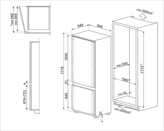Smeg C41721E koel-vriescombinatie Ingebouwd 269 l E Wit