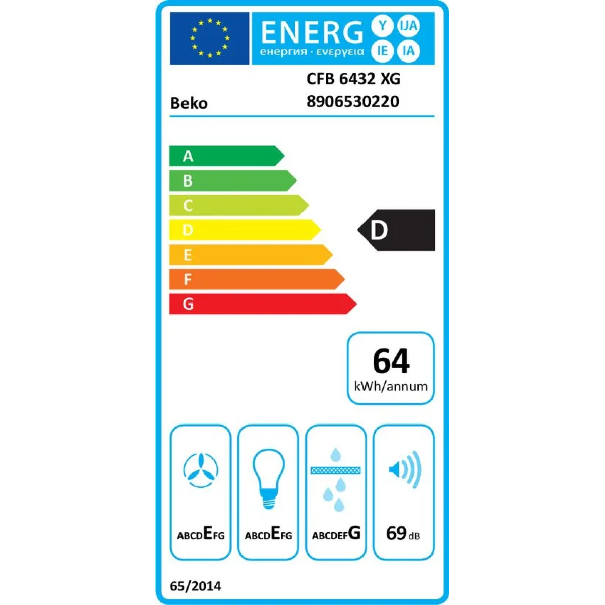 beko cfb6432xg - onderbouw afzuigkap - rvs