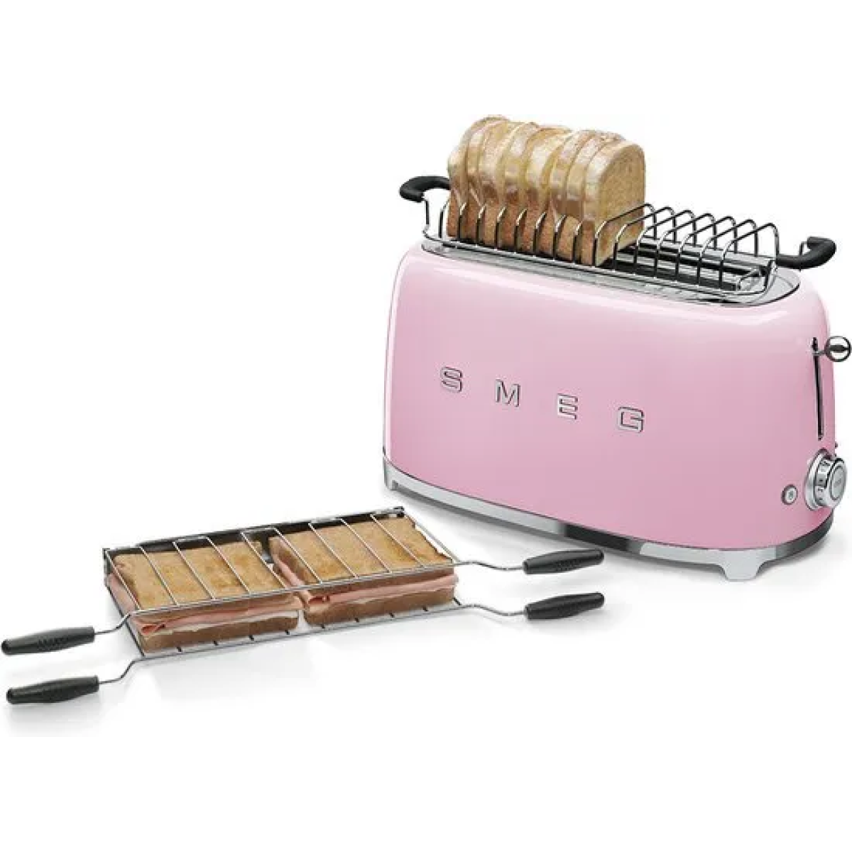 smeg tsf02pkeu - broodrooster - roze - 2x4 - 1500w - 6 niveaus