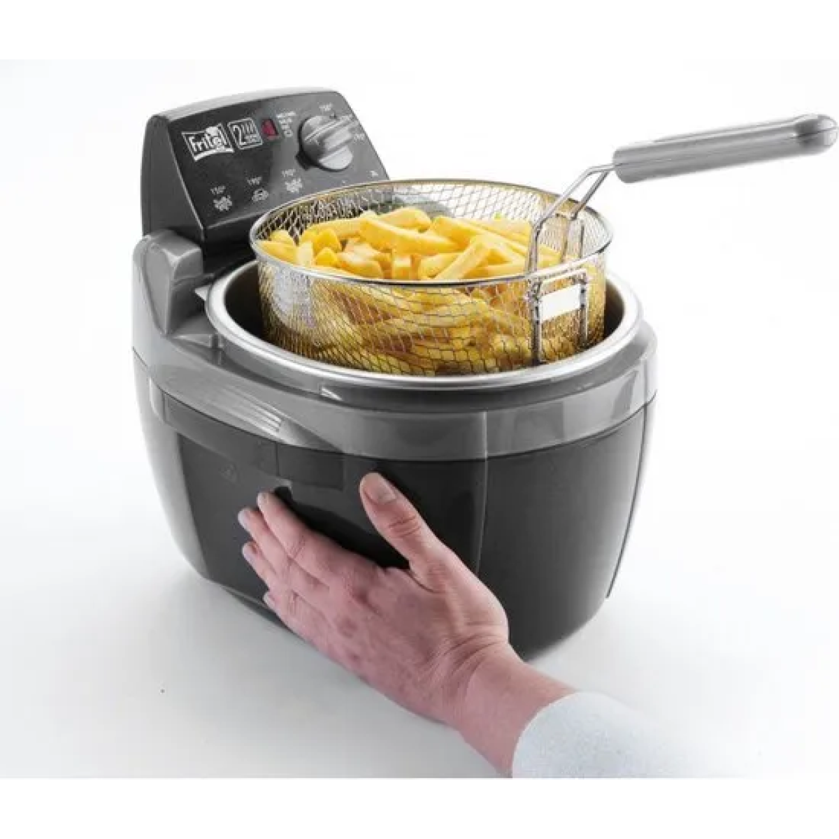 fritel frituurpan - turbo sf® 4209 - frietketel met antistofdeksel - friteuse voor olie + vast vet - 2-4 pers. frituurketel - 2300w - 3l - rond - retro