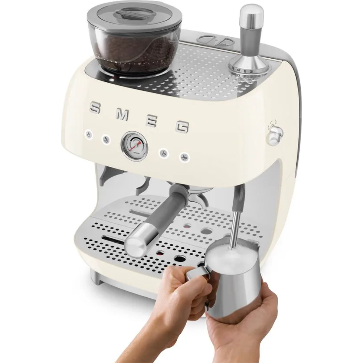 smeg egf03creu - espressomachine met geïntegreerde bonenmaler - crème
