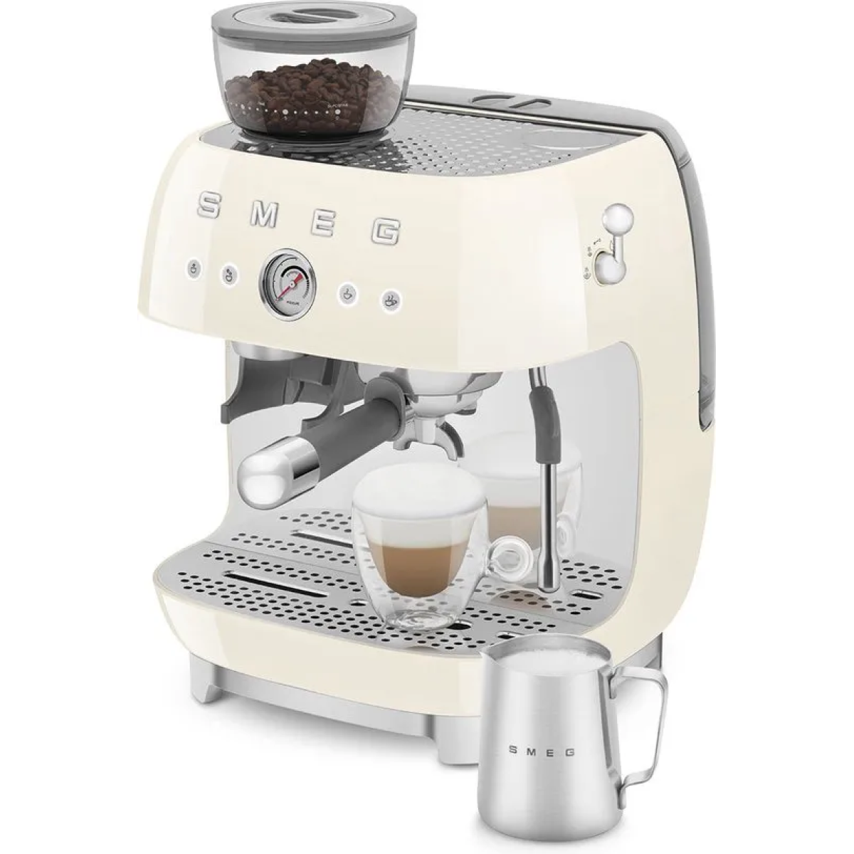 smeg egf03creu - espressomachine met geïntegreerde bonenmaler - crème