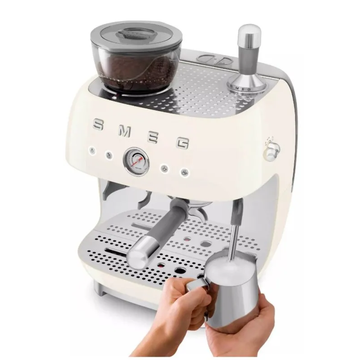 smeg egf03creu - espressomachine met geïntegreerde bonenmaler - crème