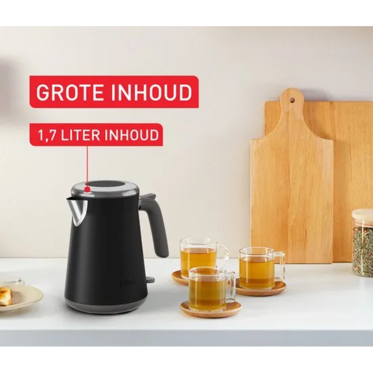 tefal collection ki6668 - waterkoker - 1,7l - stijlvol retro design - 1-kopsindicator - automatische uitschakeling - 2400w - zwart