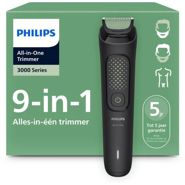 Philips Series 3000 Multigroom - Baardtrimmer - 9 in 1 - Neushaartrimmer - Intimate trimmer - Face&Hair&Body - Opbergzakje - Zwart - MG3945/15