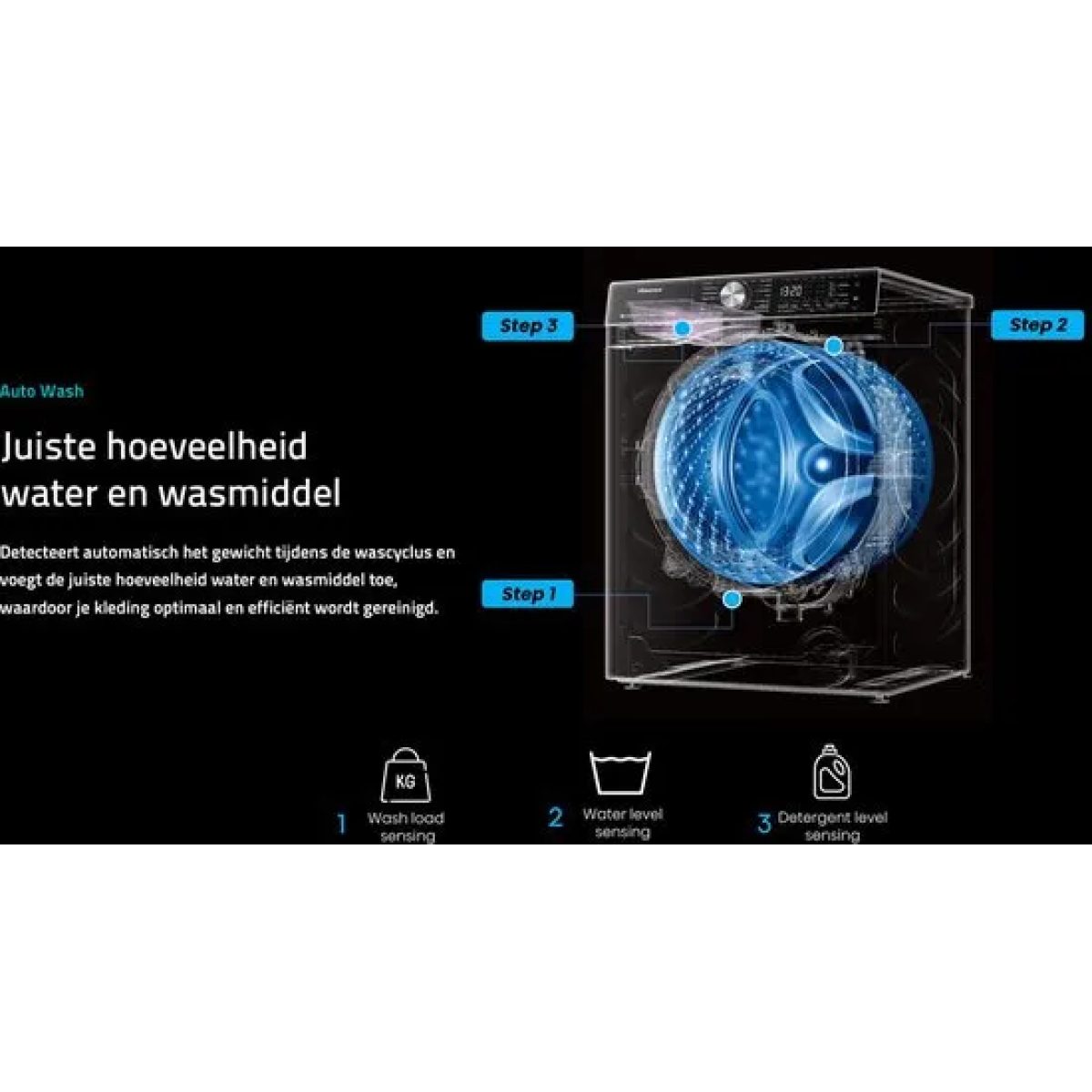 hisense 5s serie wf5s1045bw - wasmachine met energielabel a - 10,5kg - auto dosing - 72db (a) - steam wash -1400 toeren - power wash 49' - connectlife