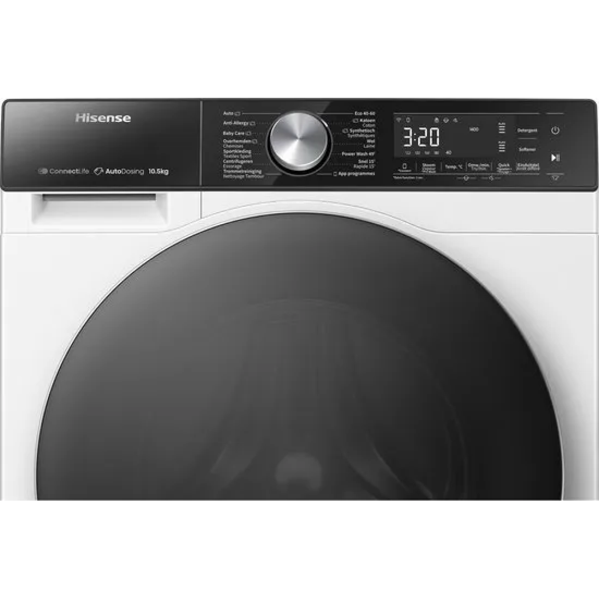 hisense 5s serie wf5s1045bw - wasmachine met energielabel a - 10,5kg - auto dosing - 72db (a) - steam wash -1400 toeren - power wash 49' - connectlife