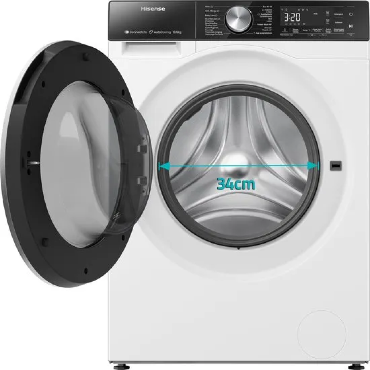 hisense 5s serie wf5s1045bw - wasmachine met energielabel a - 10,5kg - auto dosing - 72db (a) - steam wash -1400 toeren - power wash 49' - connectlife