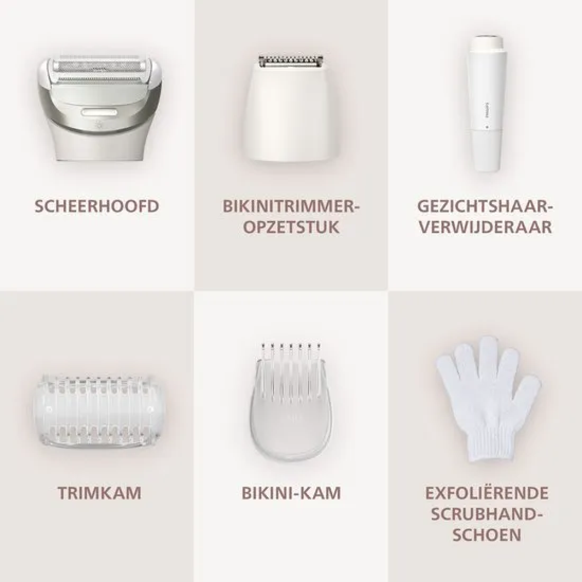philips series 8000 ladyshave | een gladde scheerbeurt, zelfs op moeilijk bereikbare plekken | met gezichtshaartrimmer, ingebouwd led-lampje, 2 snelheidsstanden en 5 accessoires | wit| brl159/00