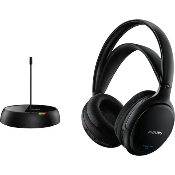 PHILIPS SHC5200/10 HiFi TV Hoofdtelefoon Draadloos Over-Ear (32-mm-Luidspreker, Draadloze FM-transmissie, Zelfinstellende Binnenhoofdband, Lichtgewicht Ontwerp, Oplaadbaar), Zwart