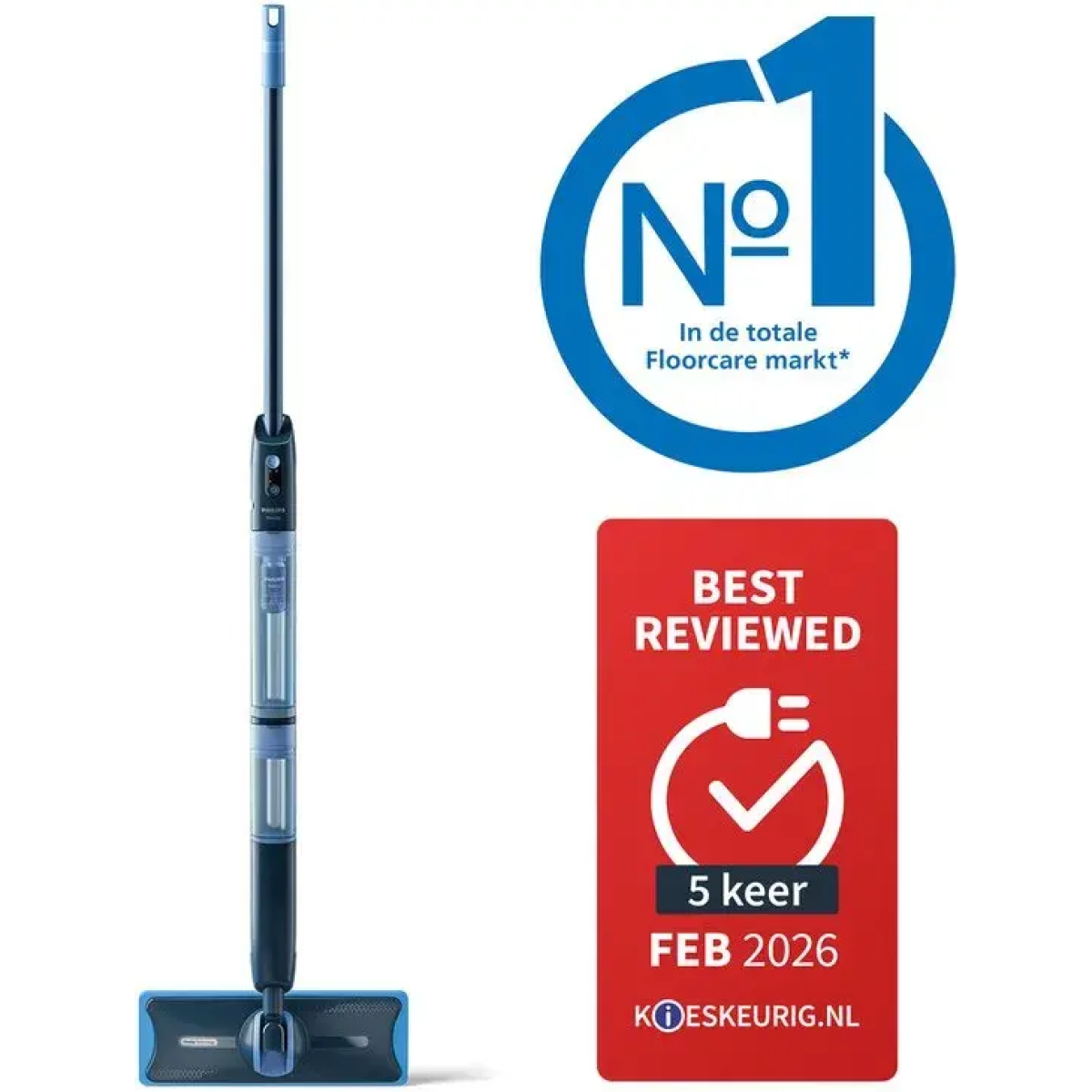philips oneup elektrische dweil 5000 series xv5113/01 - dweilsysteem - vloerreiniger - vuil water opzuigen - 2 standen - 70min dweilen - geen emmer nodig