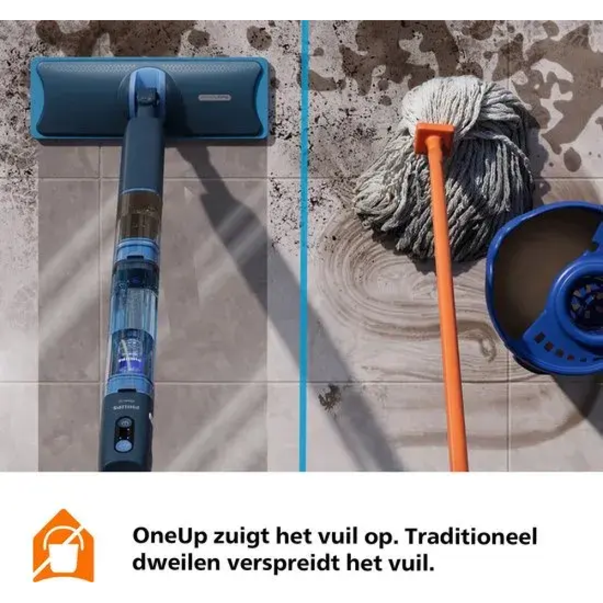philips oneup elektrische dweil 5000 series xv5113/01 - dweilsysteem - vloerreiniger - vuil water opzuigen - 2 standen - 70min dweilen - geen emmer nodig