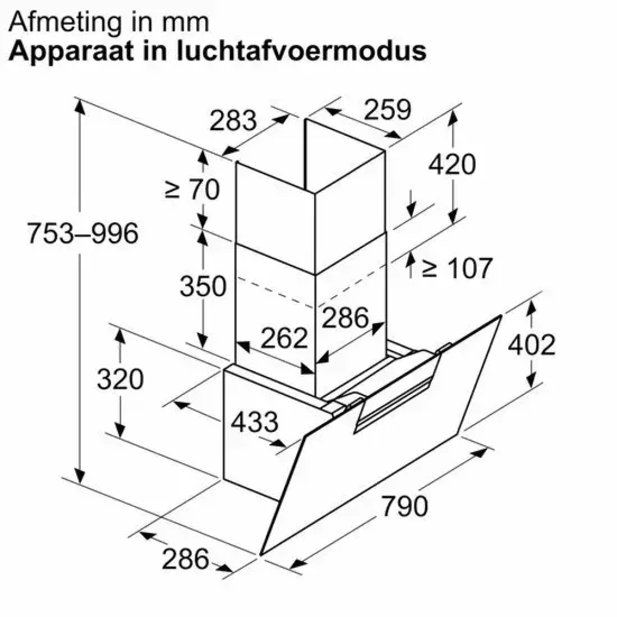 431 m³/u, 56 db, 140 w, 32 kwh, a+, 220-240 v, 50-60 hz, 10 a, 1.3 m, home connect, borstelloze motor, 2 x aluminium filters, 2 x 3 w led, glas, zwart, 790 x 996 x 433 mm, 15.2 kg