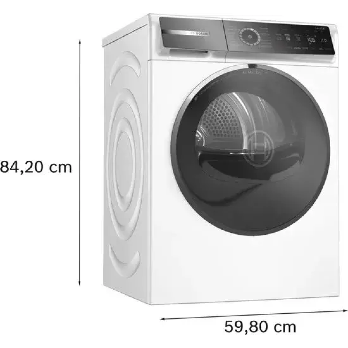 9 kg, 112 l, 850 w, 220-240 v, 50-60 hz, 10 a, 79 kwh, 1.45 m, condensatie, rechts, led, roestvrij staal, glazen venster, draaiknop/touch, home connect, 4:25, 57 db, r290, 1-24 uur, wit, 842 x 598 x 627 mm, 53.8 kg