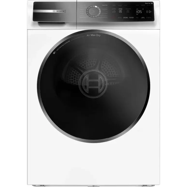 9 kg, 112 L, 850 W, 220-240 V, 50-60 Hz, 10 A, 79 kWh, 1.45 m, Condensatie, Rechts, LED, Roestvrij staal, Glazen venster, Draaiknop/Touch, Home Connect, 4:25, 57 dB, R290, 1-24 uur, Wit, 842 x 598 x 627 mm, 53.8 kg