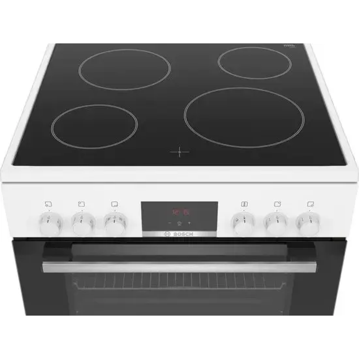 bosch serie 4 hkn31a020u, vrijstaand fornuis, wit, draaiknop, wit, boven voorzijde, metaal