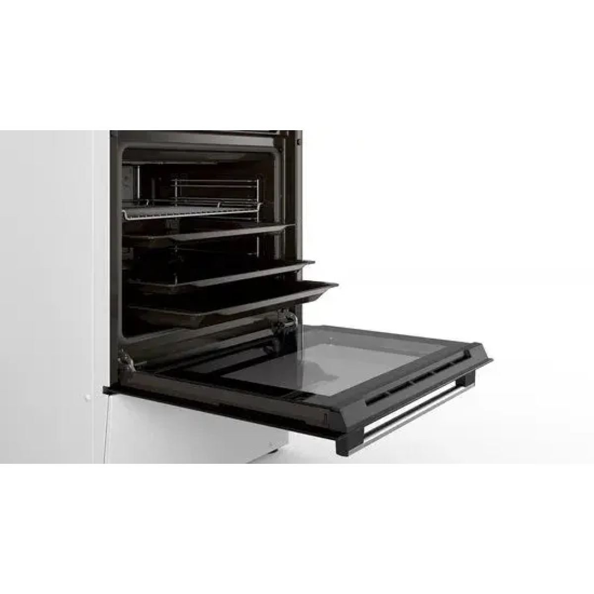 bosch serie 4 hkn31a020u, vrijstaand fornuis, wit, draaiknop, wit, boven voorzijde, metaal