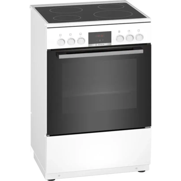 bosch serie 4 hkn31a020u, vrijstaand fornuis, wit, draaiknop, wit, boven voorzijde, metaal
