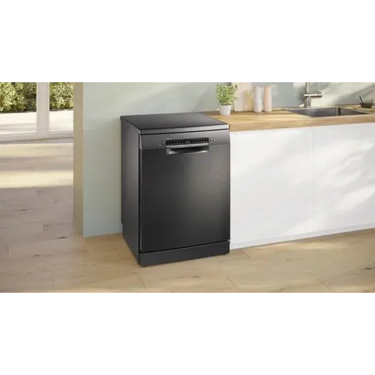 bosch serie 4 sms4emc06e, vrijstaand, volledige grootte (60 cm), zwart, grijs, knoppen, 1,75 m