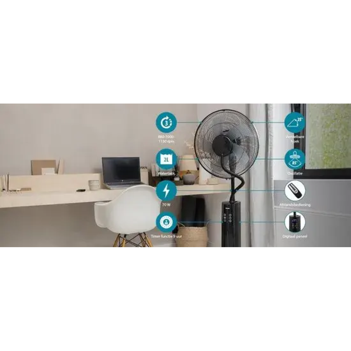 mistventilator 40 cm – met ionisator & timerfunctie – 3 snelheden – oscillerend – tristar ve-5884 – zwart