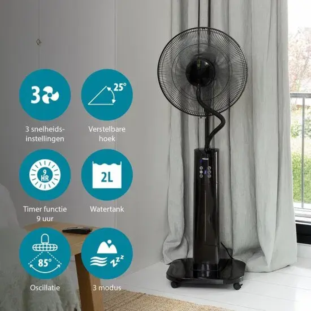 mistventilator 40 cm – met ionisator & timerfunctie – 3 snelheden – oscillerend – tristar ve-5884 – zwart