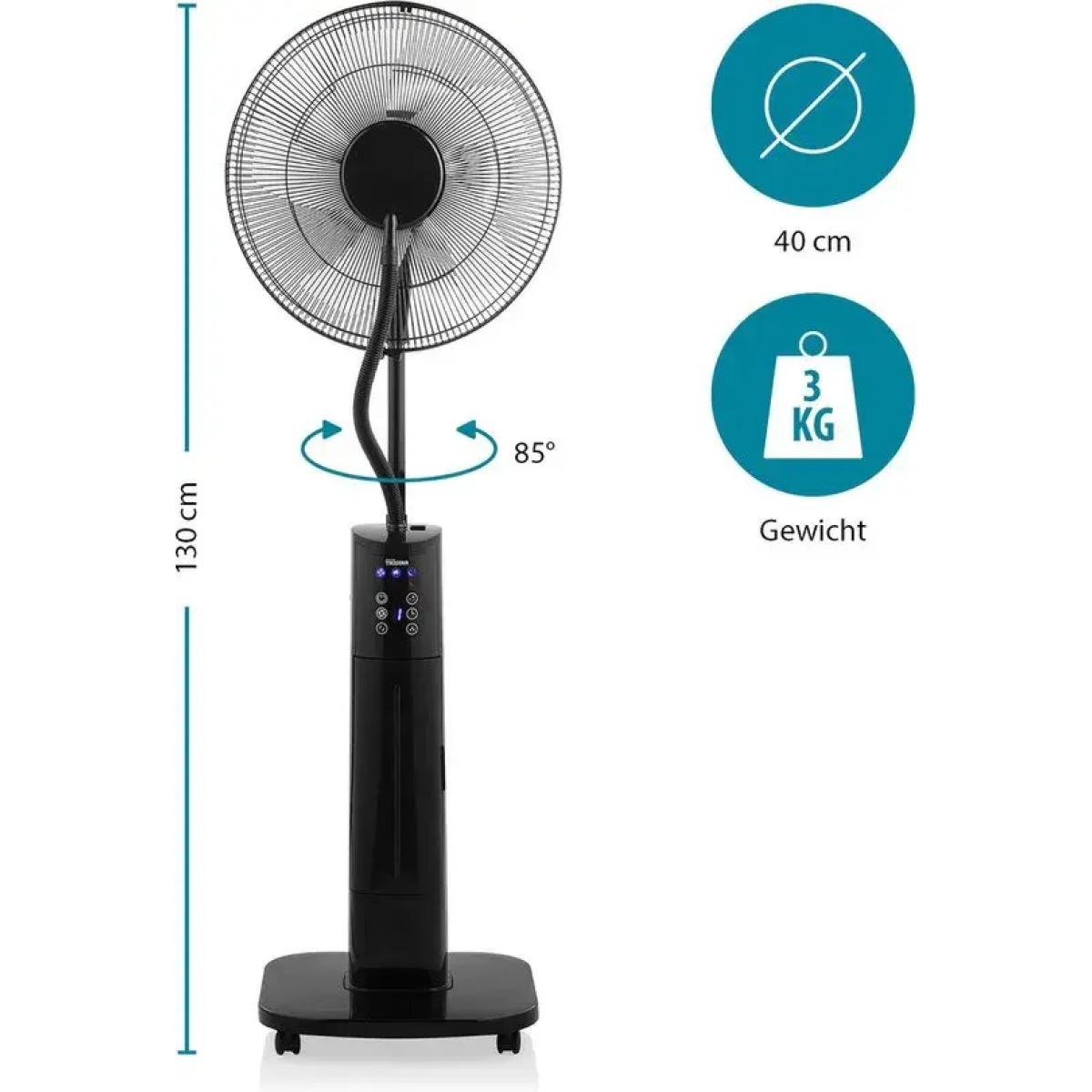 mistventilator 40 cm – met ionisator & timerfunctie – 3 snelheden – oscillerend – tristar ve-5884 – zwart