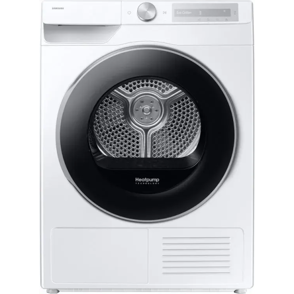 samsung dv90dg6845lh, vrijstaand, voorlader, warmtepomp, wit, draaiknop, touch, rechts