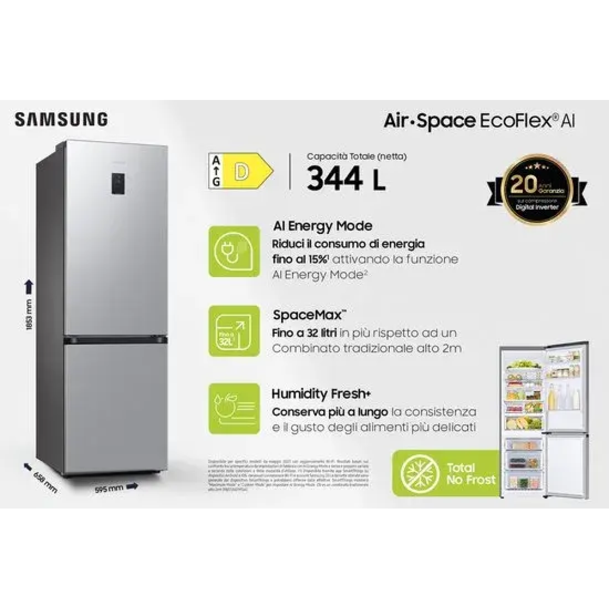 samsung rb34c675dsa - koel-vriescombinatie - zilver - met wi-fi
