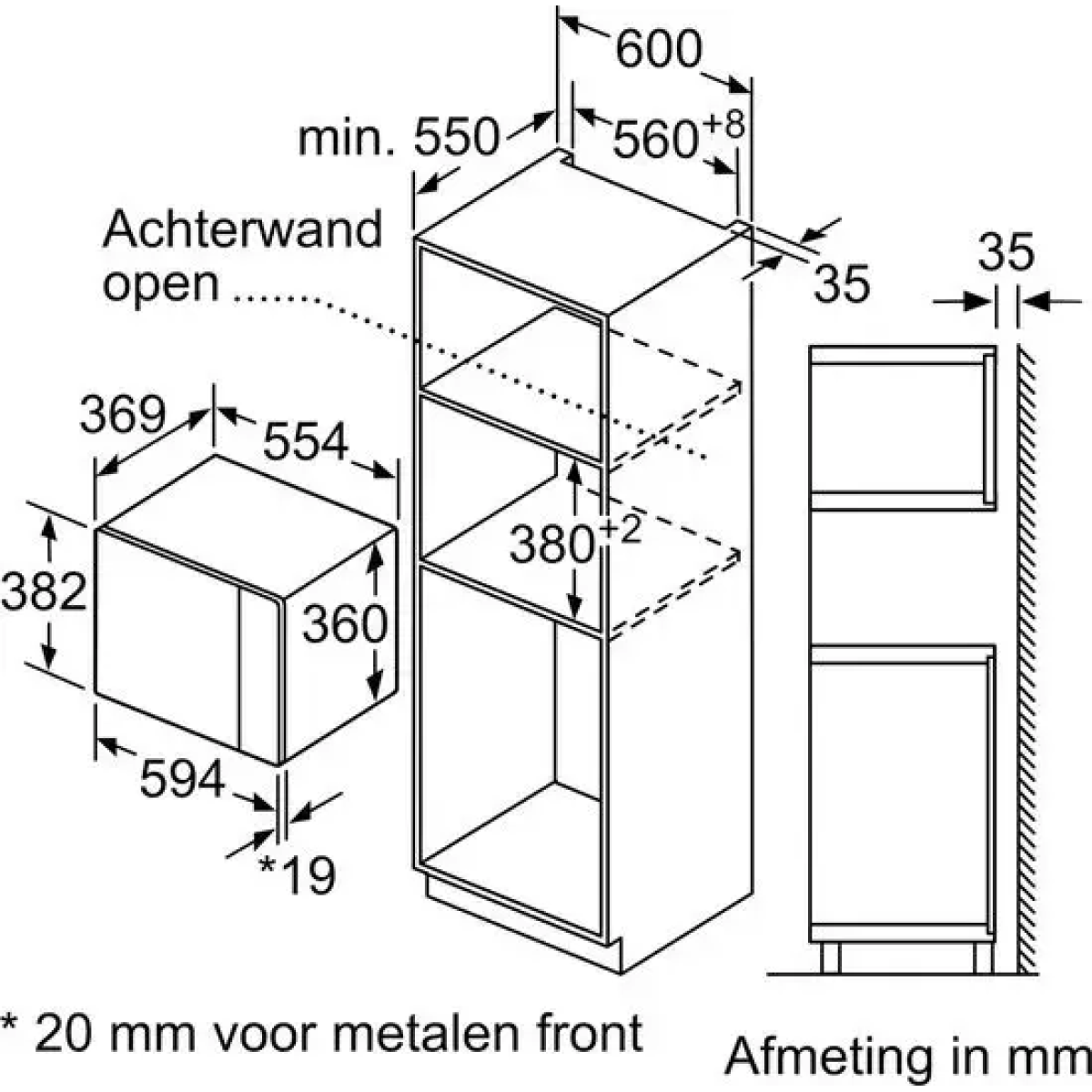 siemens be555lmb1 - iq500 - inbouwmagnetron - 59x38 cm - 25 l - zwart - eenvoudig te reinigen met hydrolyse