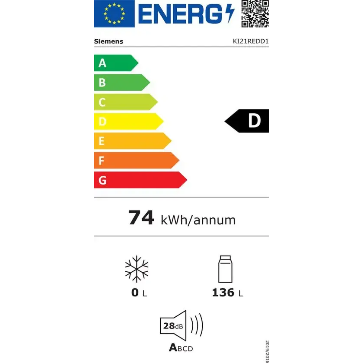 siemens iq500 ki21redd1, 136 l, sn-st, 28 db, d, wit