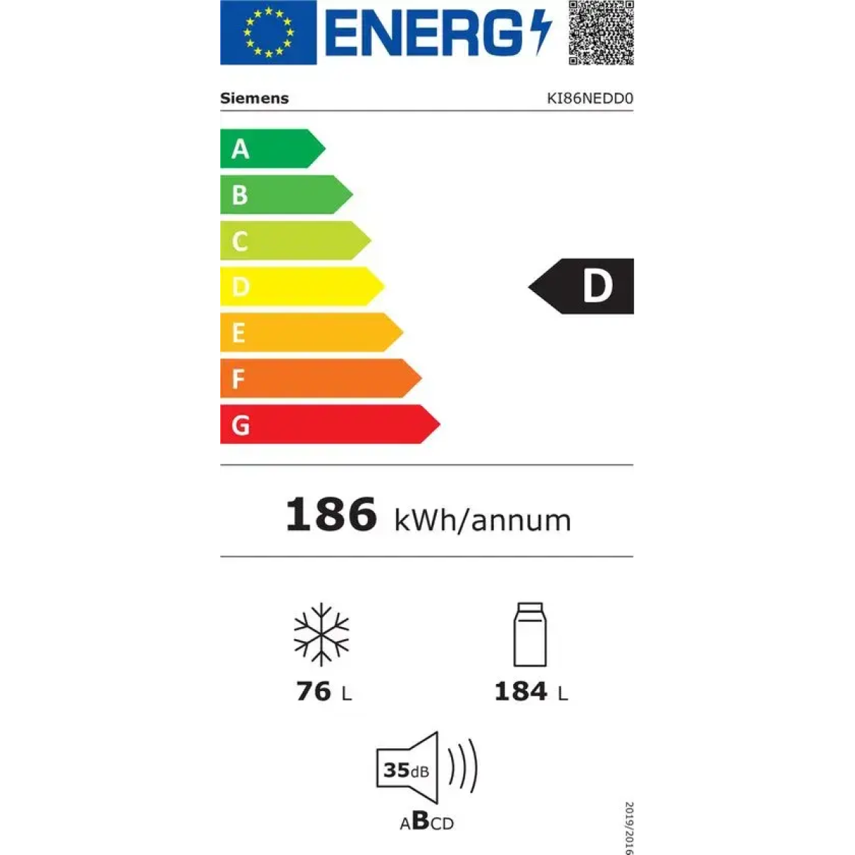 siemens iq500 ki86nedd0 koel-vriescombinatie ingebouwd 260 l wit