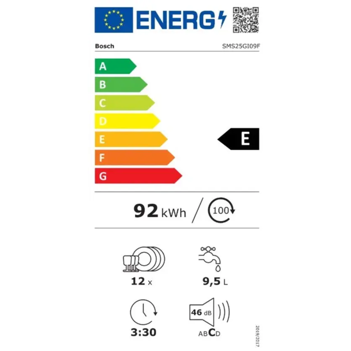 bosch sms25gi09f – vrijstaande vaatwasser - silenceplus– rvs – extradry – aquastop – eco-pr. - varioflex-korven - e label