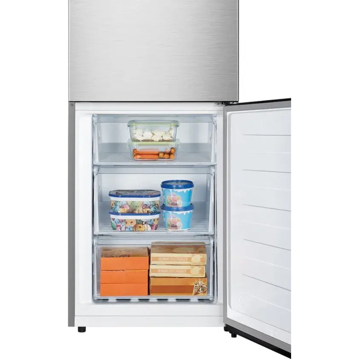 hisense rb3n300neca - rvs - vrijstaande koel-vriescombinatie - 186 cm hoog - 304 liter - energielabel a - geluidsniveau 35 db - led display - fastfreeze - deuralarm - interverter compressor - vakantiemodus