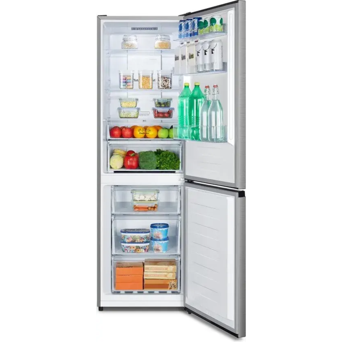 hisense rb3n300neca - rvs - vrijstaande koel-vriescombinatie - 186 cm hoog - 304 liter - energielabel a - geluidsniveau 35 db - led display - fastfreeze - deuralarm - interverter compressor - vakantiemodus
