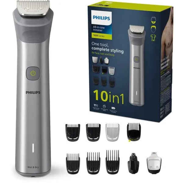 Philips All-in-One Series 5000 - 10-in-1 Multigroom - Baardtrimmer - Voor gezicht, lichaam en haar - Lichtgrijs - MG5920/15