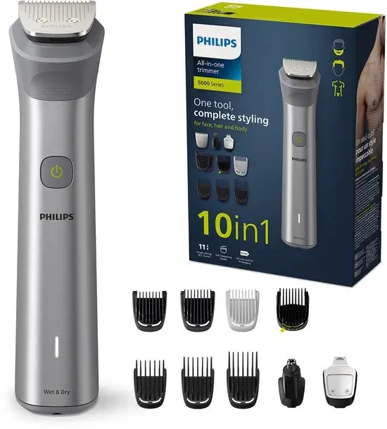 Philips All-in-One Series 5000 - 10-in-1 Multigroom - Baardtrimmer - Voor gezicht, lichaam en haar - Lichtgrijs - MG5920/15 philips all-in-one series 5000 - 10-in-1 multigroom - baardtrimmer - voor gezicht, lichaam en haar - lichtgrijs - mg5920/15