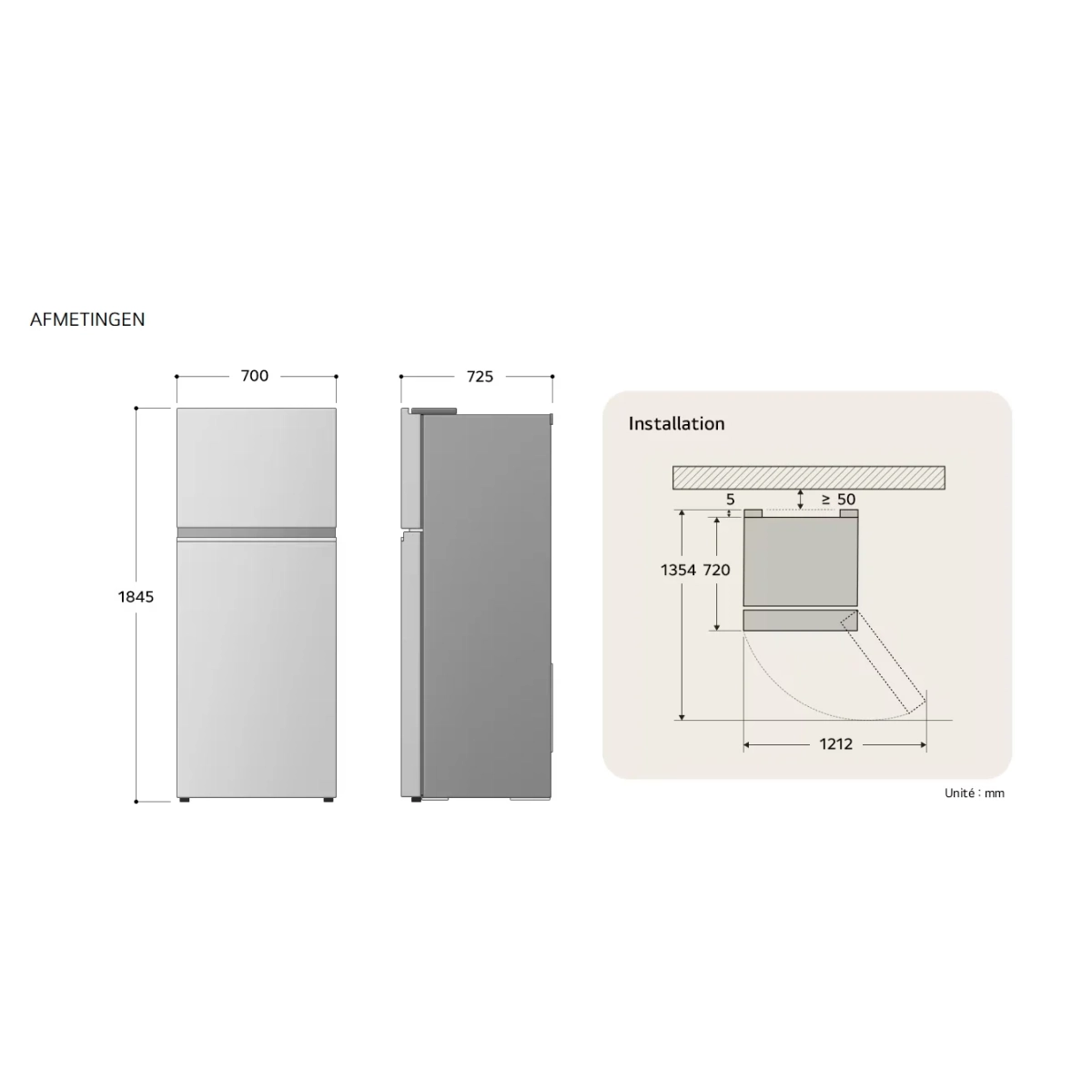 lg gtfv44pybkd combinatie koelkast nofrost - 459l- e - afbeelding 13