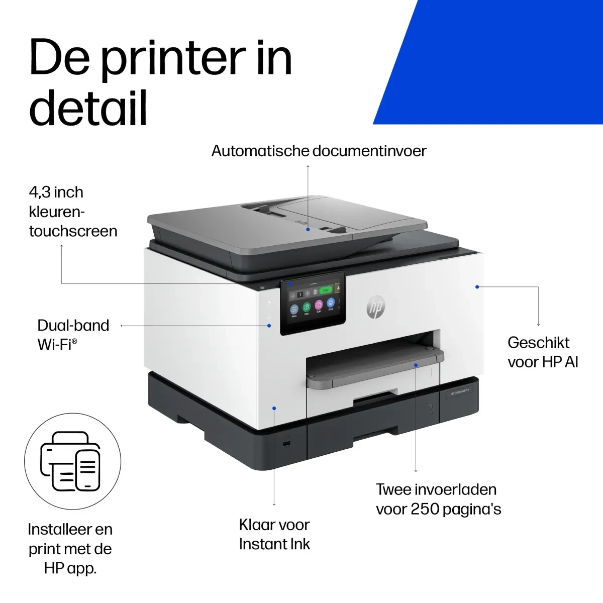 hp officejet pro 9135e draadloos all-in-one kleur printer, instant ink; dubbelzijdig printen