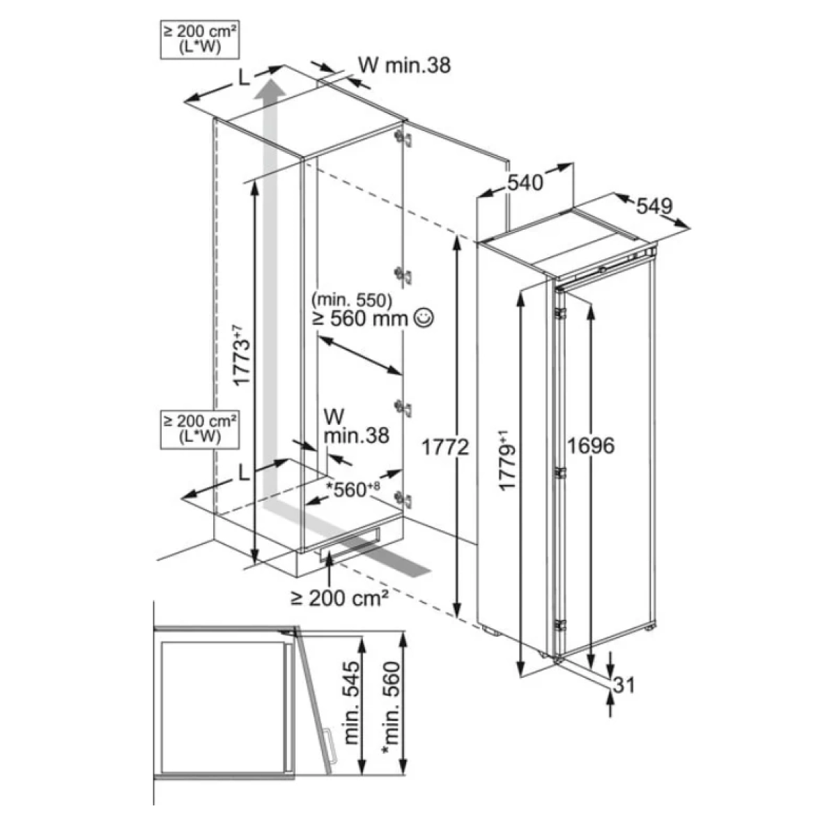 progress pk1816 inbouw koelkast 1 deur - e - 310l - 178cm - no frost - sleepdeur - afbeelding 2
